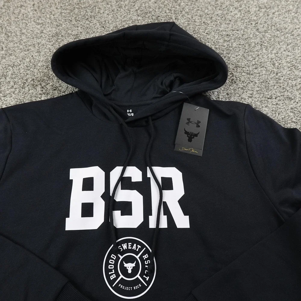 NEW Under Armour Hoodie Mens L Black Project Rock Pullover Fleece Sweatshirt Gym